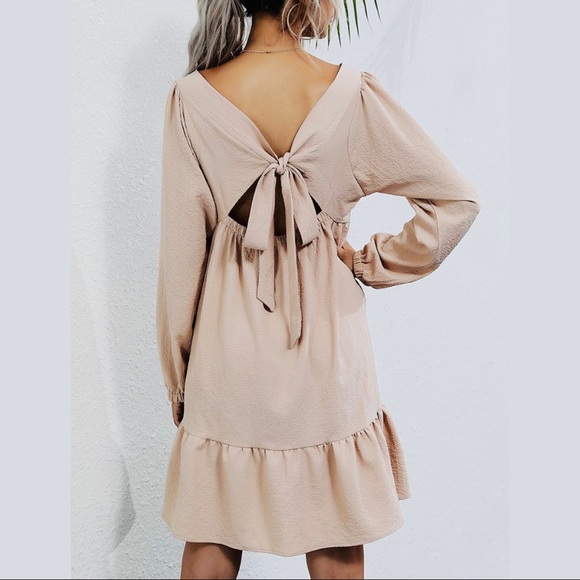 SUCREFAS Apricot Tiered Boho Dress with Back Cutout & Tie - Size M/L - Picture 2 of 16